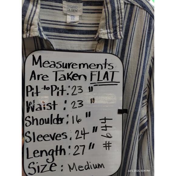 Sigrid Olsen Women's size Medium Striped Linen Button up Quiet Luxury Shirt Top - Picture 8 of 11